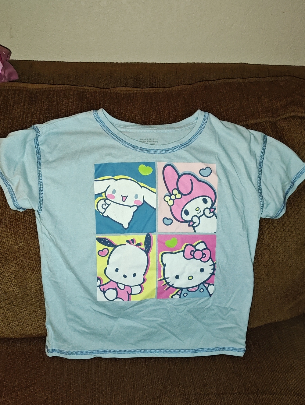 Sanrio Light Blue Girls Short Sleeve Tee with Hello Kitty & Friends